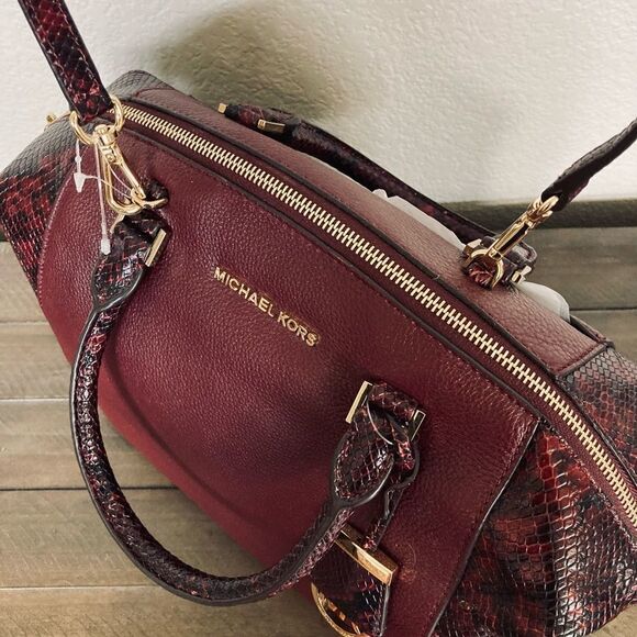 Michael Kors Burgundy Red Python Snake Handbag Satchel - Picture 8 of 9